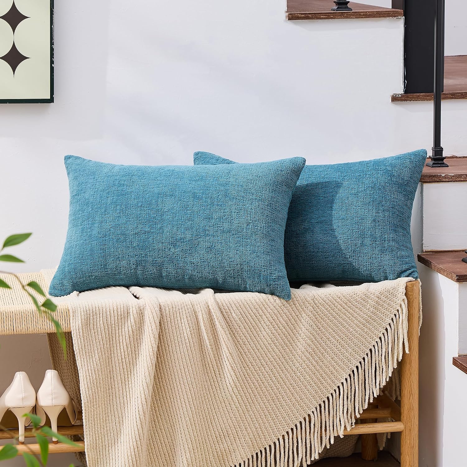 Gawamay Set of 2 Decorative Lumbar Soft Chenille Throw Pillow Covers 12x20 Inch (30x50 CM), Boho Farmhouse Cushion Cases, Couch Pillow Cove…