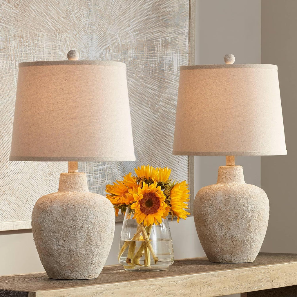 360 Lighting Romeo 23 1/2" High Jar Small Farmhouse Rustic Natural Cottage Coastal Accent Table Lamps Set of 2 Beige Distressed Earth…