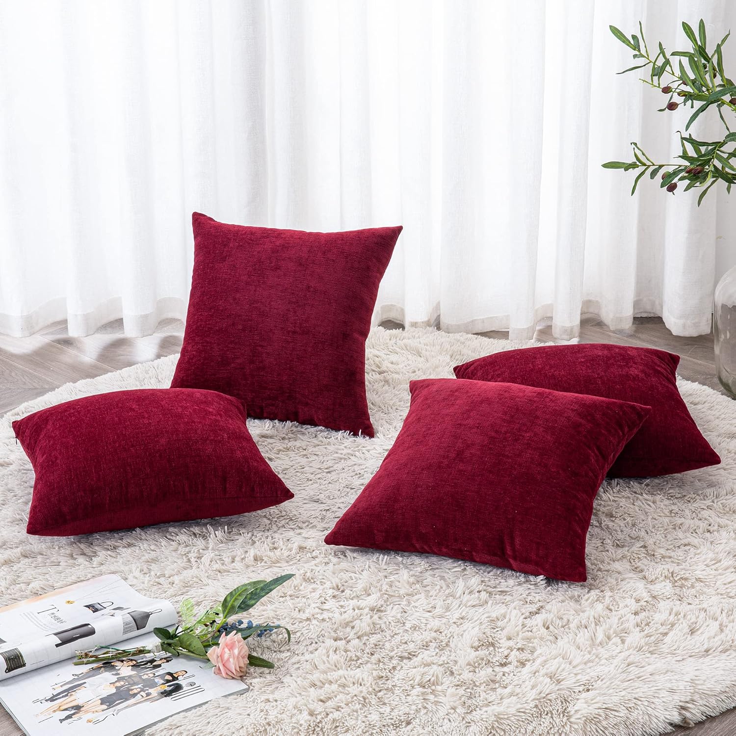 Gawamay Decorative Square Throw Pillow Covers 18"x18" Inch Set of 4, Super Soft Chenille Pillows Cover Fall Pillowcase for Living Room Bedr…