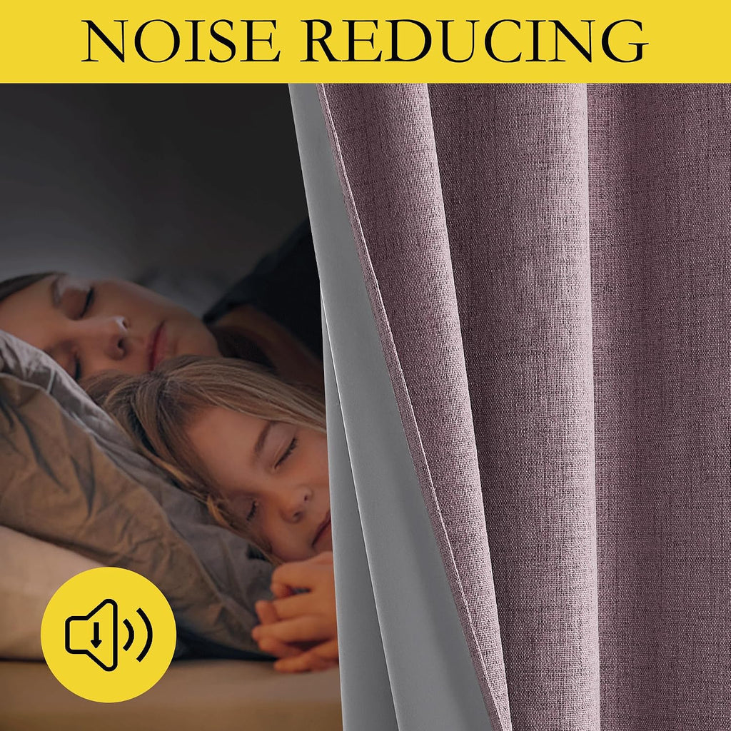 NICETOWN Chaise Mauve Vintage Linen 100% Blackout Curtains for Classroom, Thermal Insulated Curtains 63" Long, Noise Reducing Window…