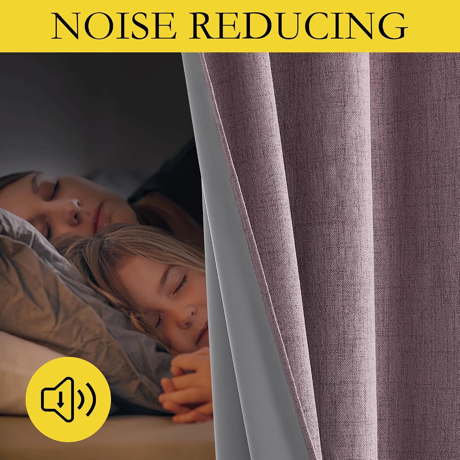 NICETOWN Chaise Mauve Vintage Linen 100% Blackout Curtains for Classroom, Thermal Insulated Curtains 63" Long, Noise Reducing Window…