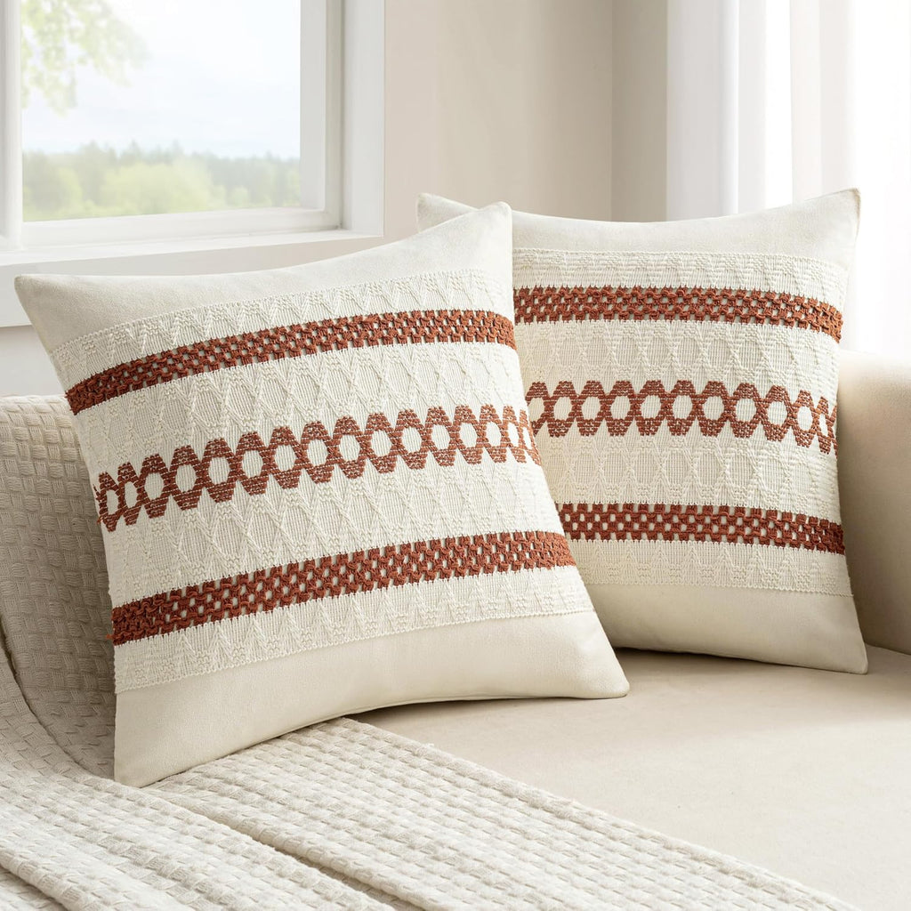 MIULEE Set of 2 Rust Decorative Pillow Covers 20x20 Inch Farmhouse Rustic Boho Couch Throw Pillows Modern Cotton Cushion Covers Retro…