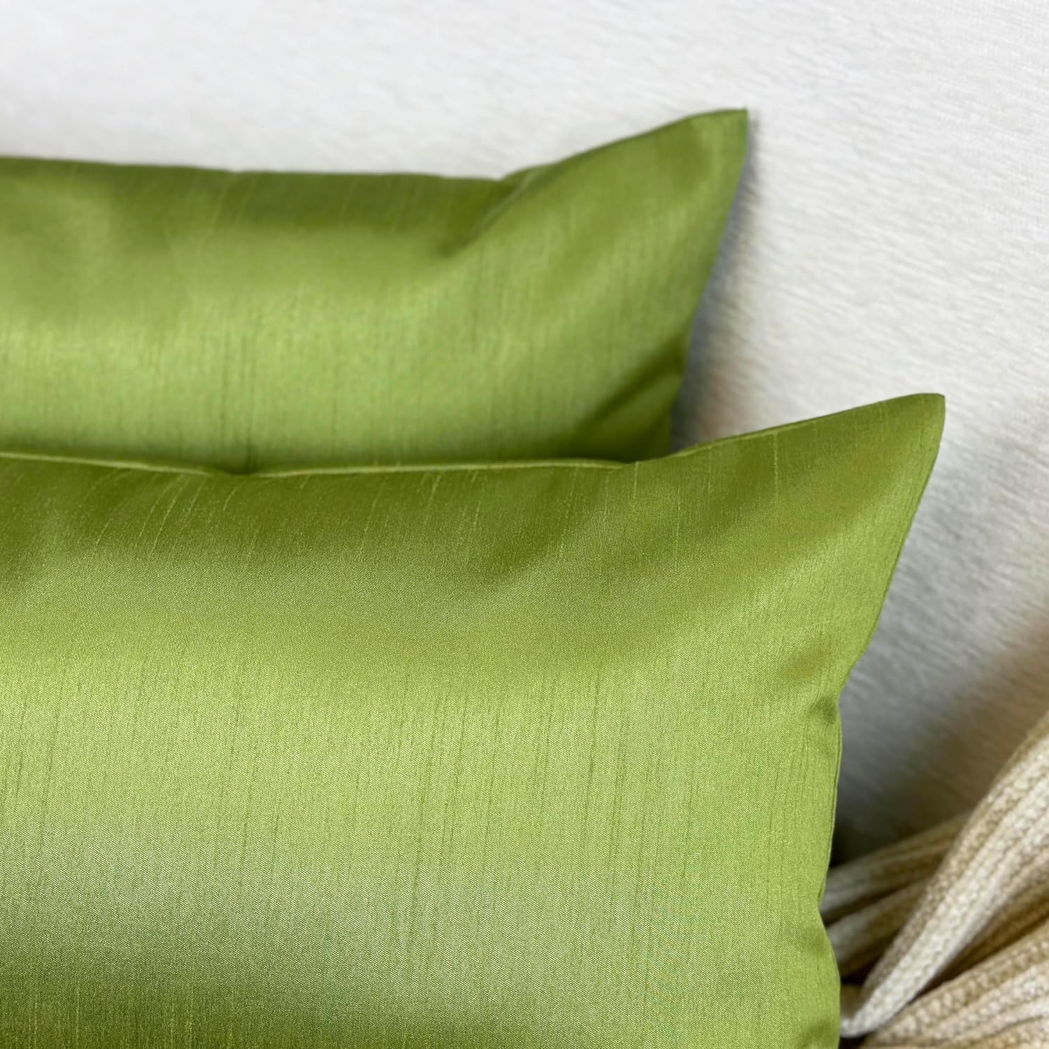 Aiking Home 12x24 Inches Faux Silk Rectangular Throw Pillow Cover, Zipper Closure, Green (Set of 2)