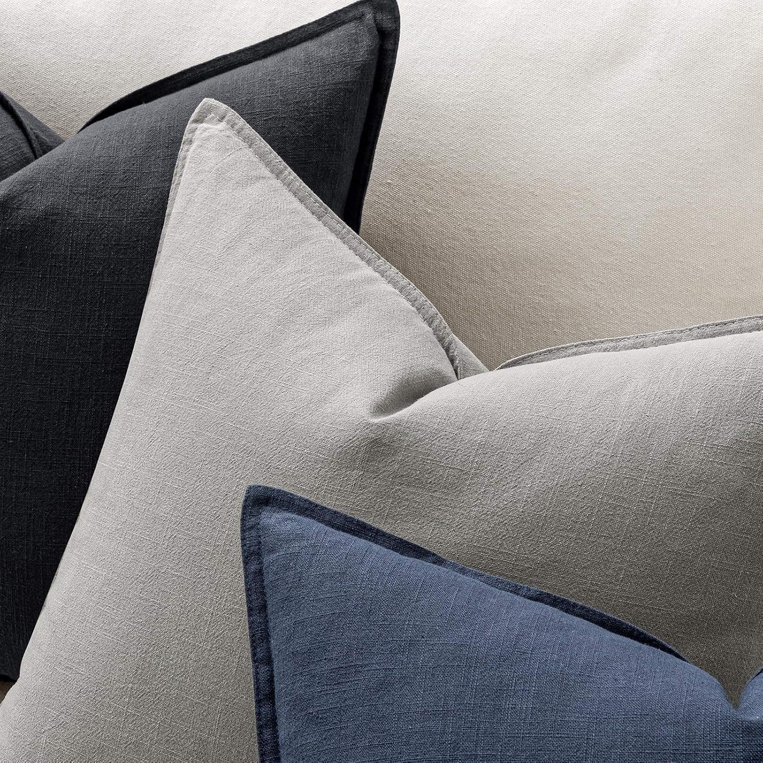 Anroduo Pack of 2 Decorative Linen Pillow Covers Indigo Blue Neutral Farmhouse Boho Soild Cushion Case Soft Accent Pillowcase for Couch Sof…