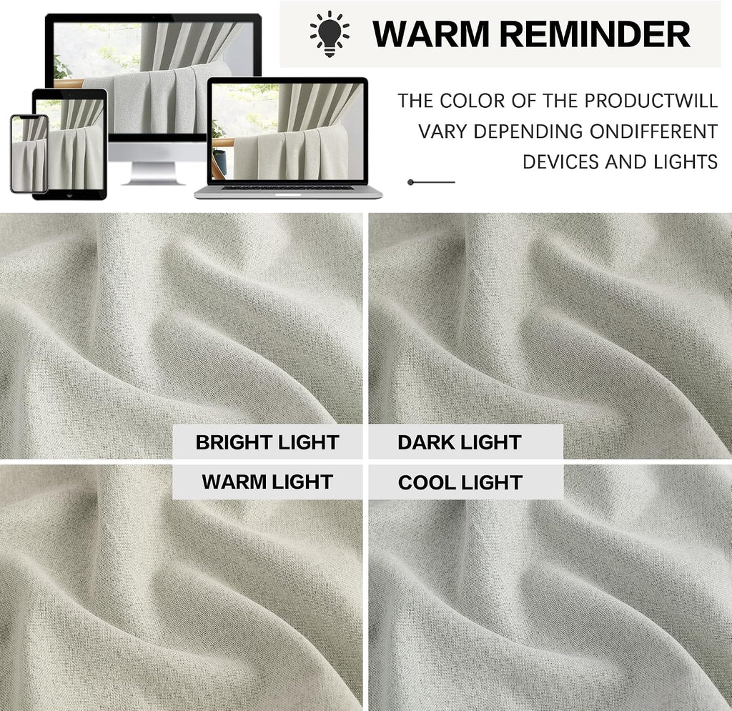 Keqiaosuocai 102 Inch Linen Blackout Curtains for Ceiling Track System Back Tab, Loop Pocket Curtains 72 Inch Wide Drapes for Patio Sliding…
