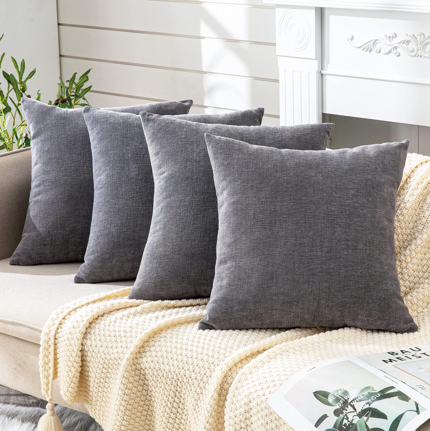 Gawamay Decorative Square Throw Pillow Covers 18"x18" Inch Set of 4, Super Soft Chenille Pillows Cover Fall Pillowcase for Living Room Bedr…