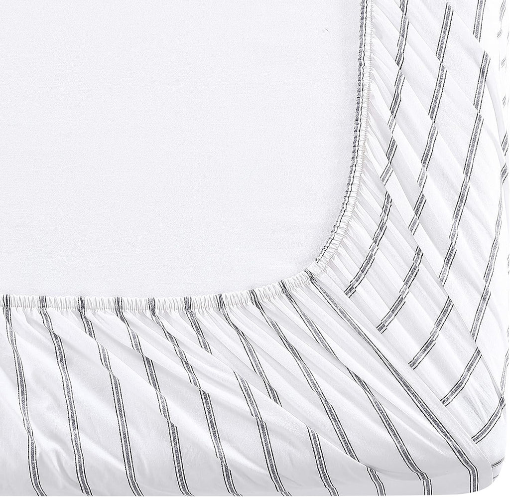 StoneCottage Stone Cottage - King Sheets, Cotton Percale Bedding Set, Crisp & Cool Ideal Bedding Set (Trenton Stripe Grey, King) Cotton Grey