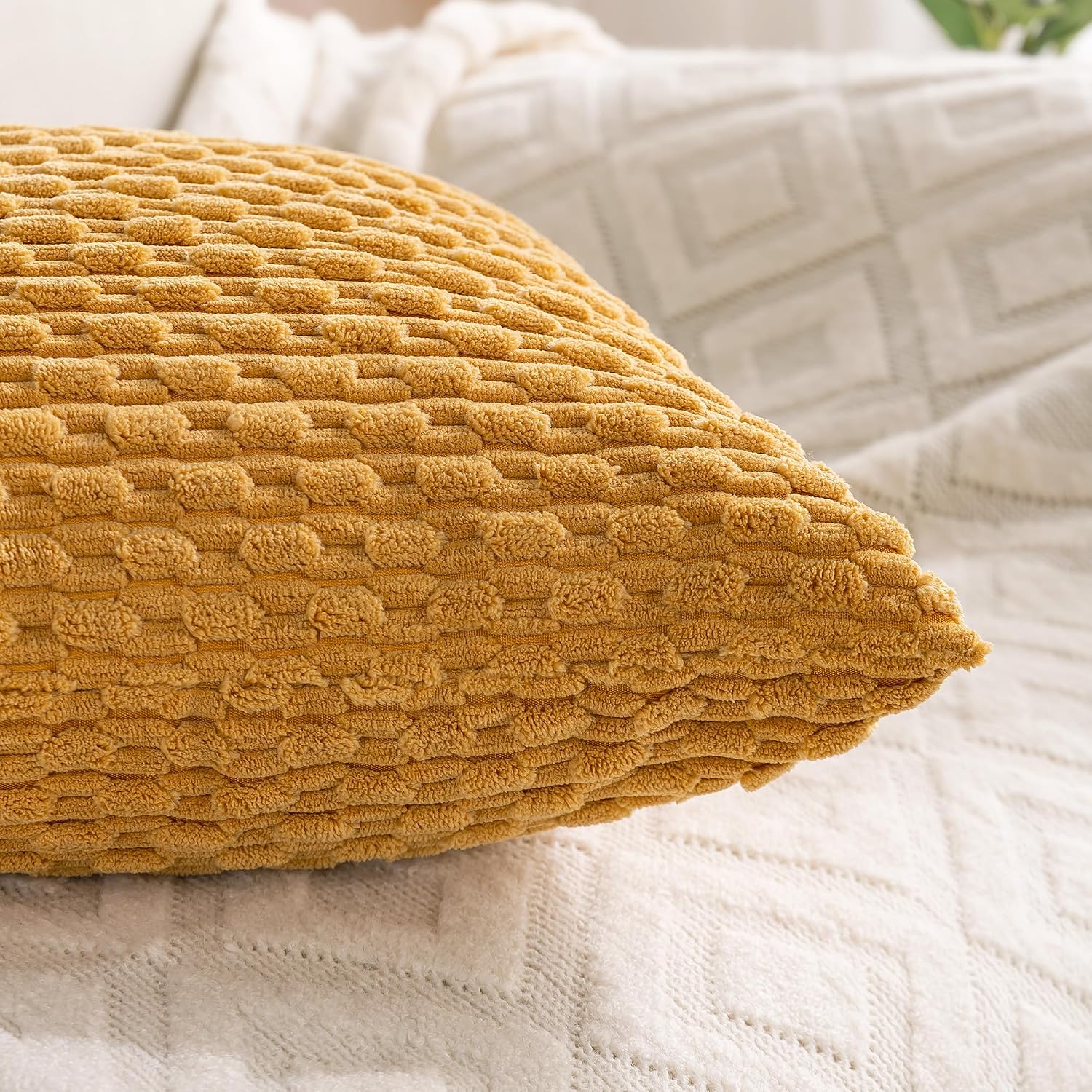 Cozoomy Set of 4 Mustard Yellow Decorative Throw Pillow Covers 24x24 Inch Corduroy Pillow Covers for Bed Couch Sofa Living Room Soft Square…