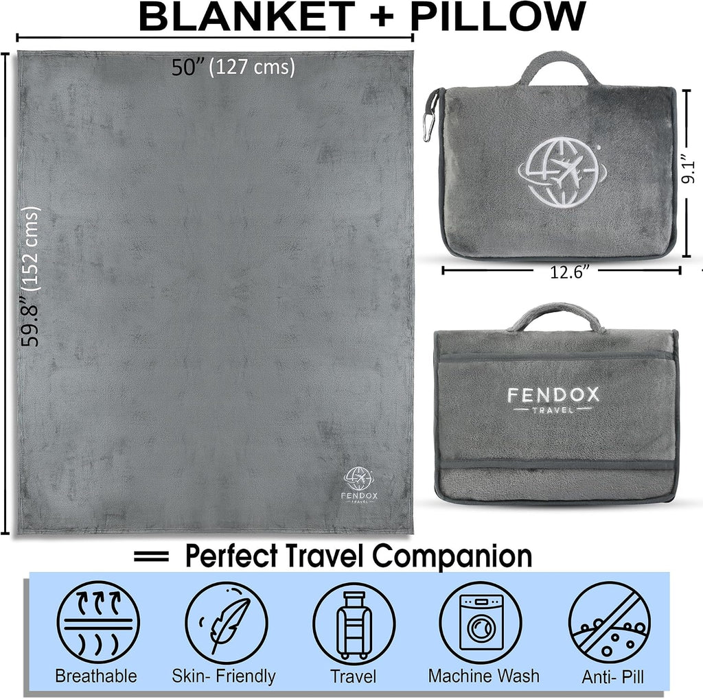 2-in-1 Travel Blanket and Pillow – Lightweight, Compact, Ultra Soft, Machine Washable – Handle, Luggage Sleeve, Backpack Clip – for…