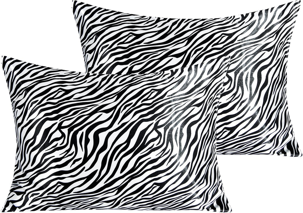 Ntbay 2 Pack Satin Standard Pillowcases for Hair and Skin, Luxurious and Silky Zebra Printed Pillow Cases with Envelope Closure, 20x26 Inch…