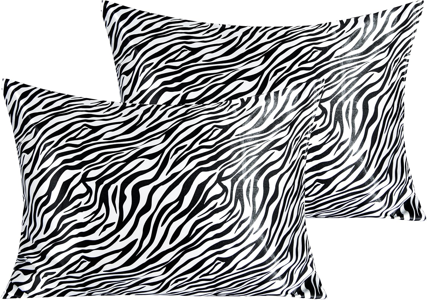 Ntbay 2 Pack Satin Standard Pillowcases for Hair and Skin, Luxurious and Silky Zebra Printed Pillow Cases with Envelope Closure, 20x26 Inch…