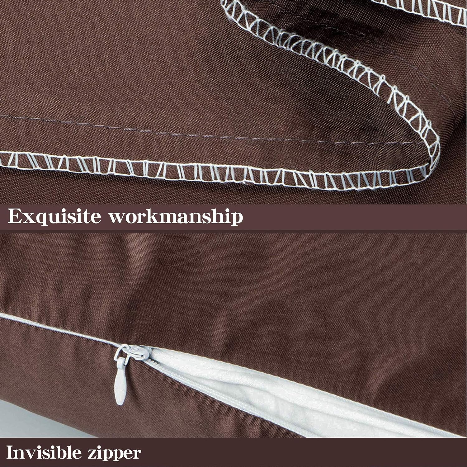 Ntbay Zippered Satin Pillow Cases for Hair and Skin, Luxury King Hidden Zipper Pillowcases Set of 2, 20x36 Inches, Dark Brown 36 Inches