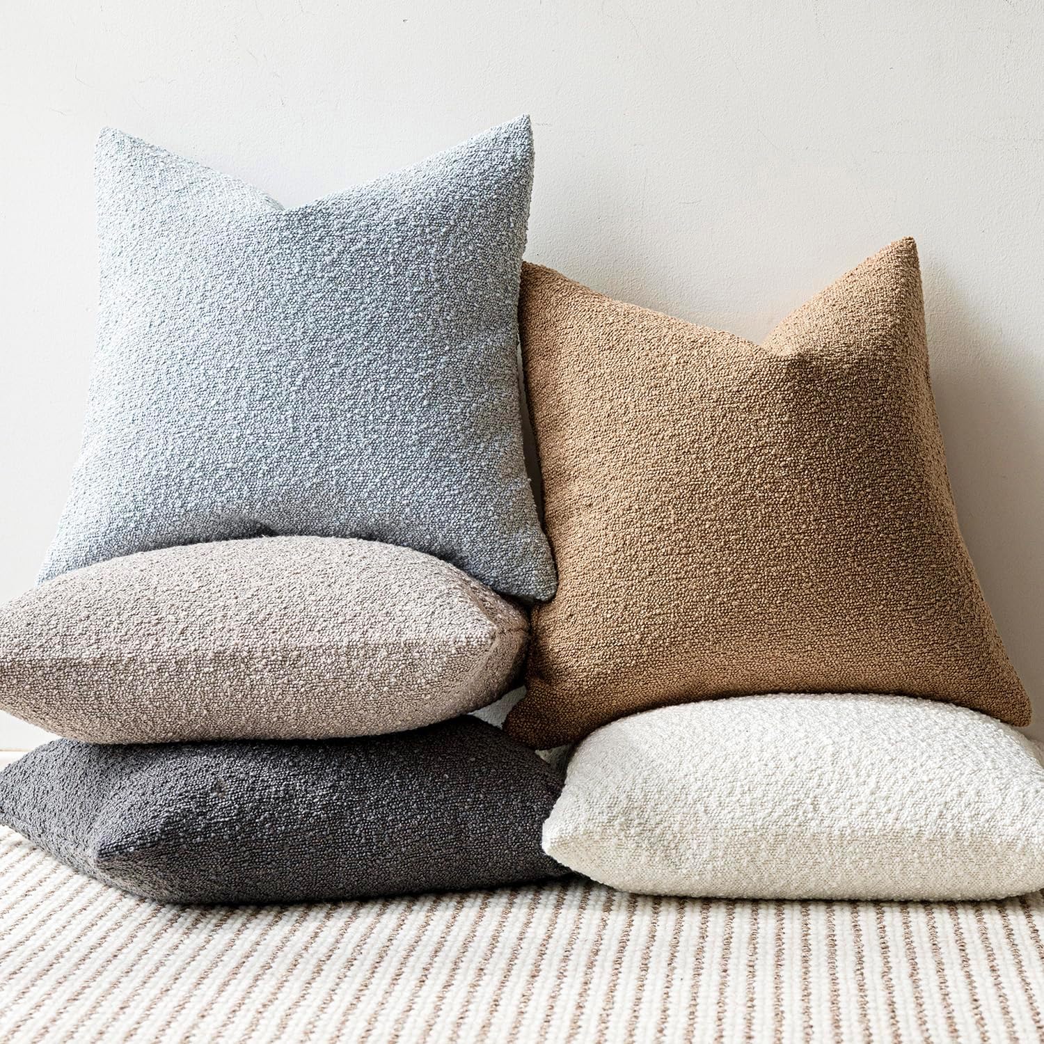 Foindtower Decorative Textured Boucle Throw Pillow Covers Accent Solid Pillow Cases Neutral Soft Cozy Couch Cushion Case for Chair Sofa…