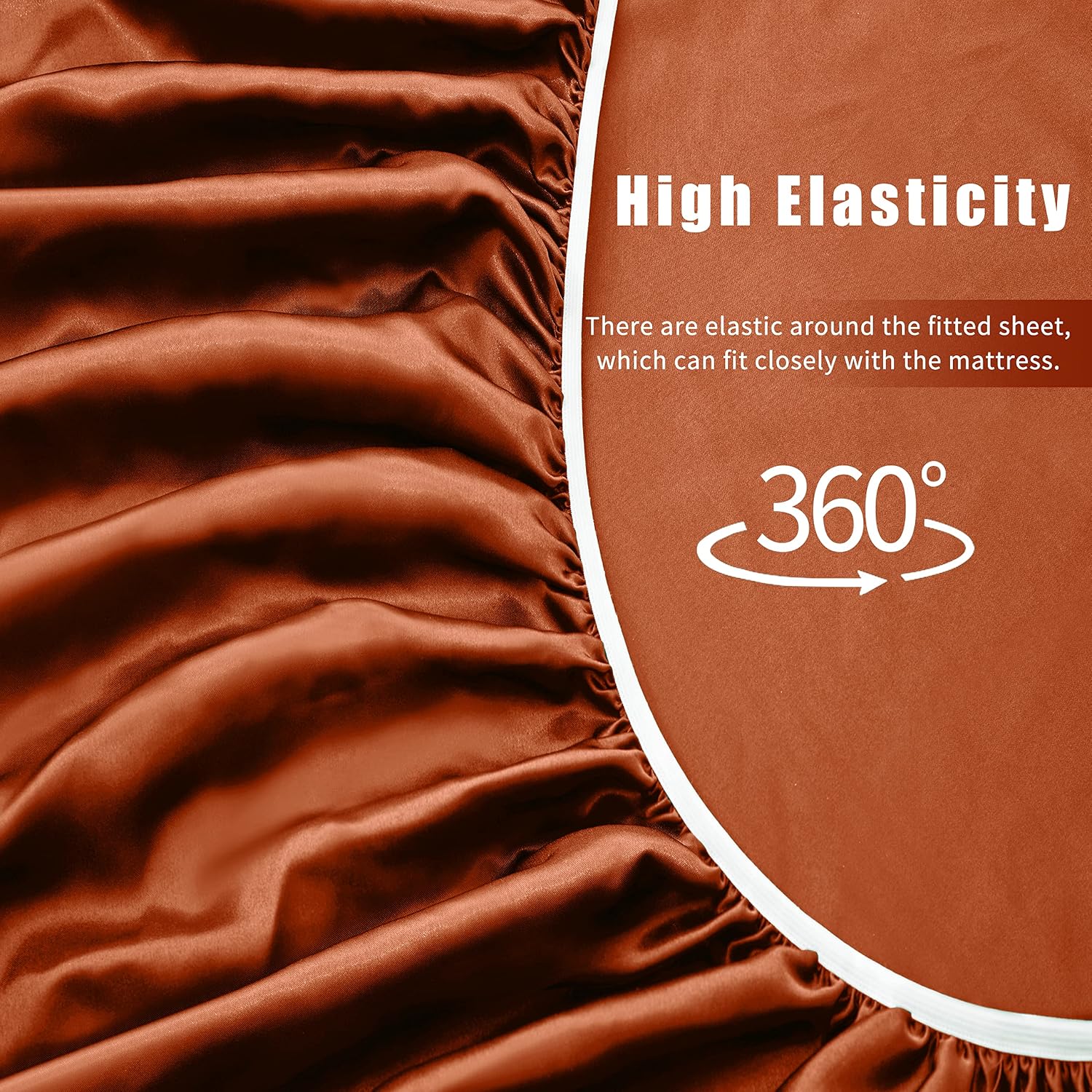 VACVELT 4pcs Rust Orange Satin Sheets King Size Bed Set, 15 Inch Deep Pocket Silky Satin Sheet Set, Soft Satin Bedding Set Cooling &…