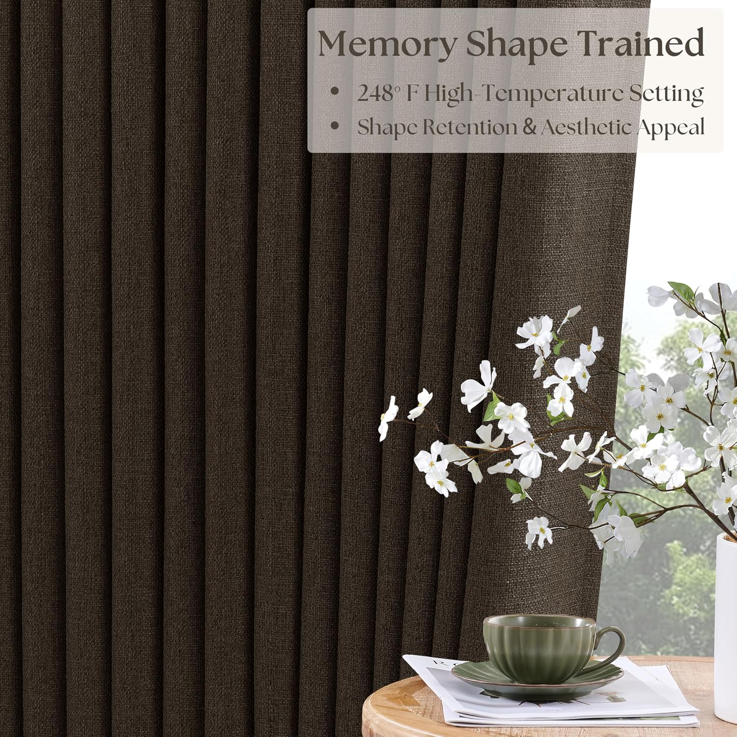 Twodrapes Dark Chocolate Pinch Pleated 100% Blackout Linen Bedroom Curtains 80 Inch Length Double Layer Pleat Curtains Ring Hooks Back Tab…