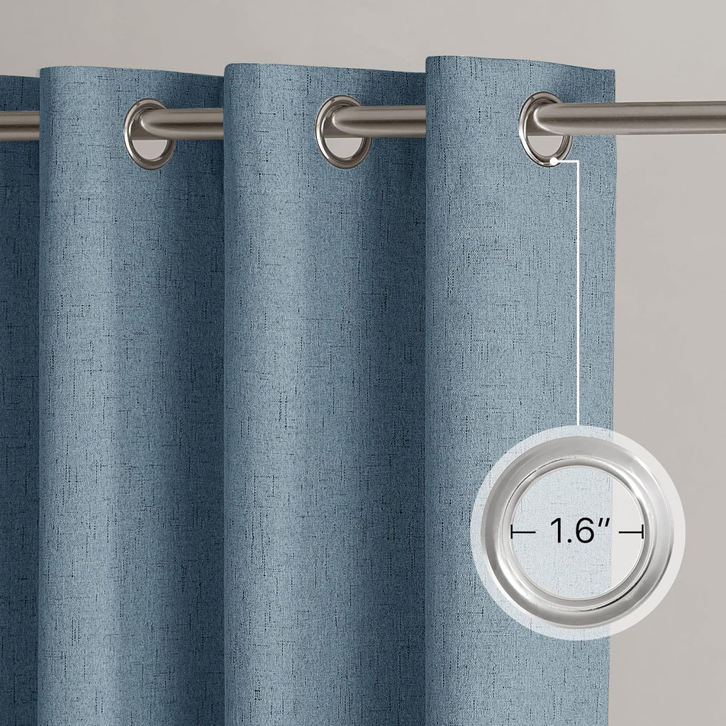 Nicetown Linen 100% Blackout Stone Blue Curtains for Bedroom White Liner Composite, Grommet Thermal Drapes Home Decor Window Treatments for…