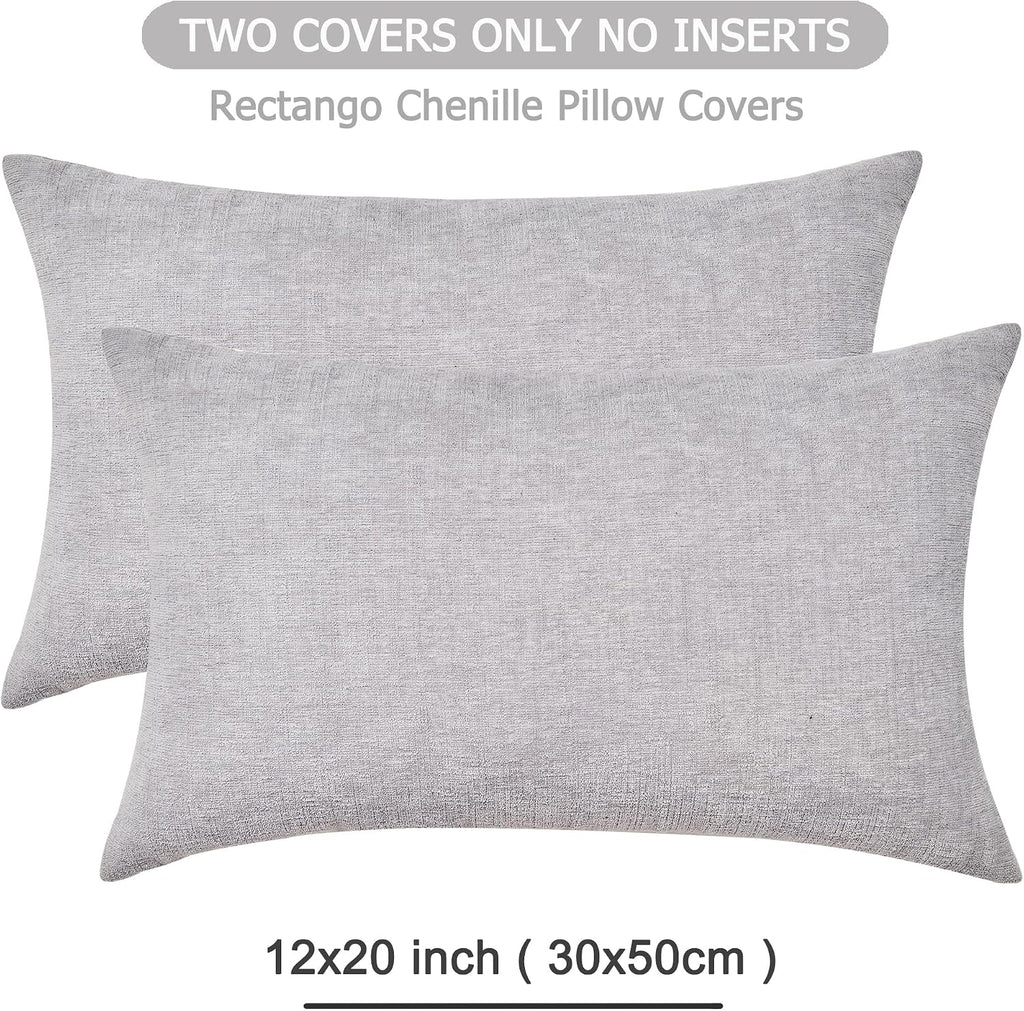 Gawamay Lumbar Support Pillow Decorative Throw Pillow Covers 12"x20" Inch Set of 2, Super Soft Chenille Pillowcase for Living Room Bedroom…