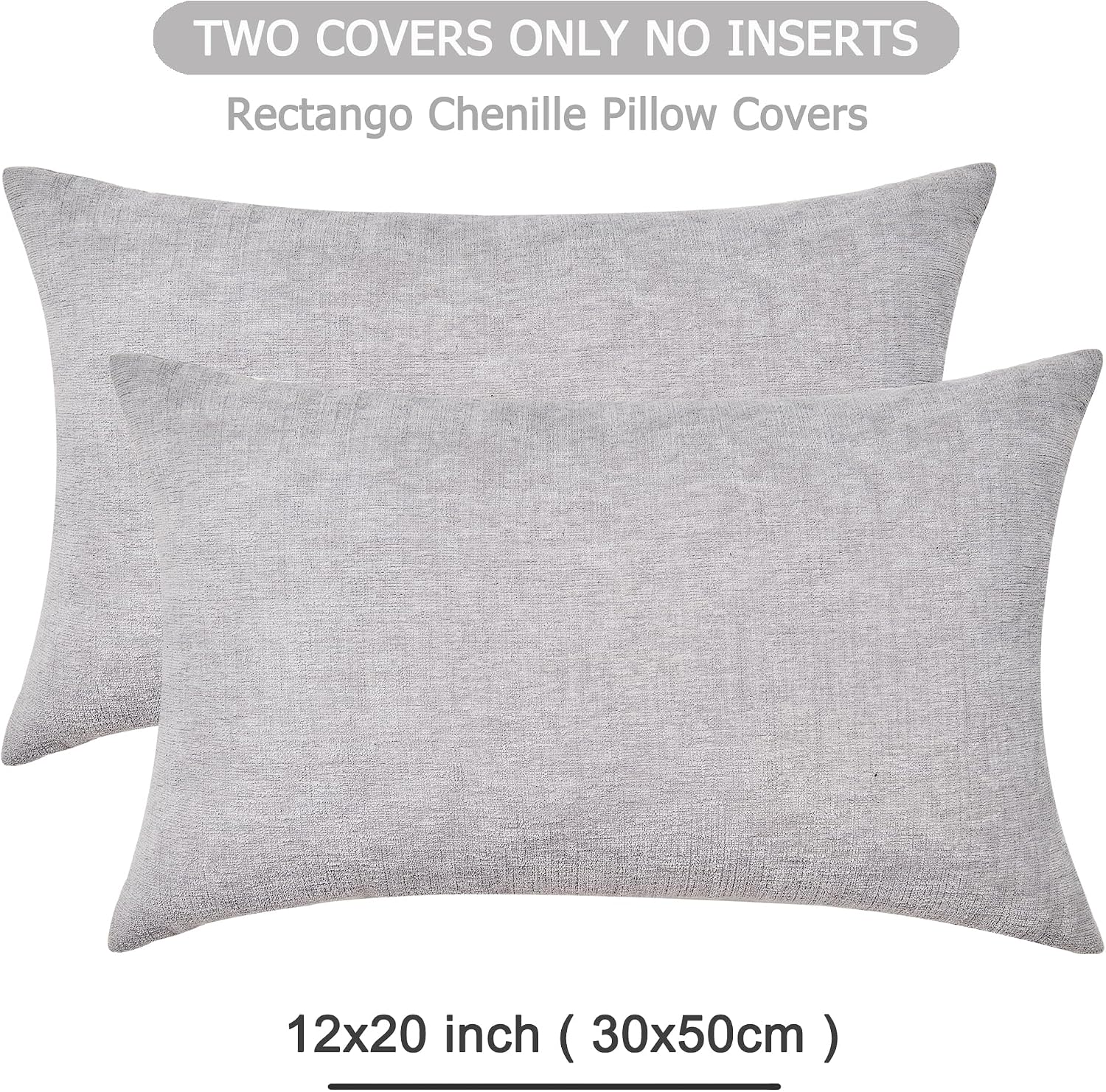 Gawamay Lumbar Support Pillow Decorative Throw Pillow Covers 12"x20" Inch Set of 2, Super Soft Chenille Pillowcase for Living Room Bedroom…