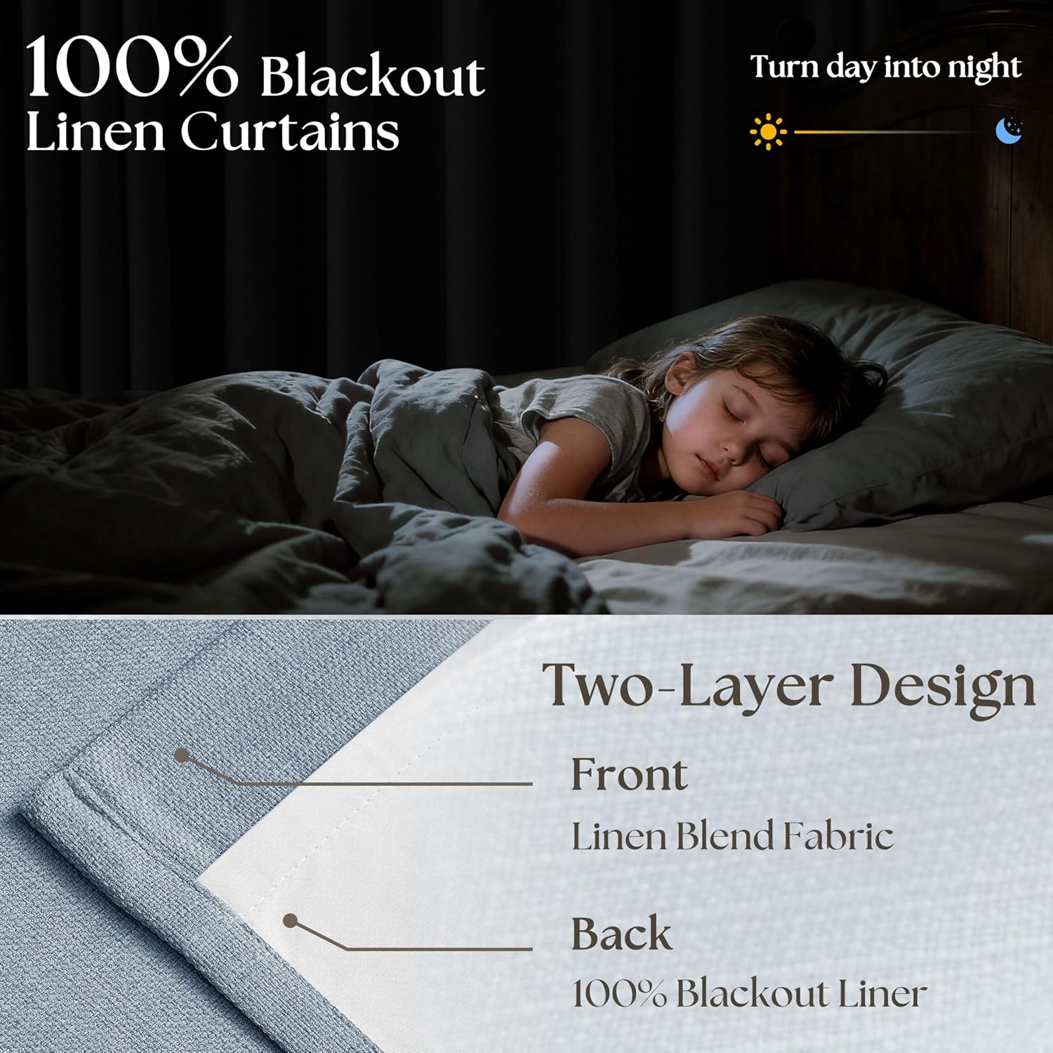 Twodrapes Light Blue Linen Blackout Pleated Curtains 90 Inches Long for Living Room Darkening Pinch Pleat 100% Black Out Drapes Thermal Ins…