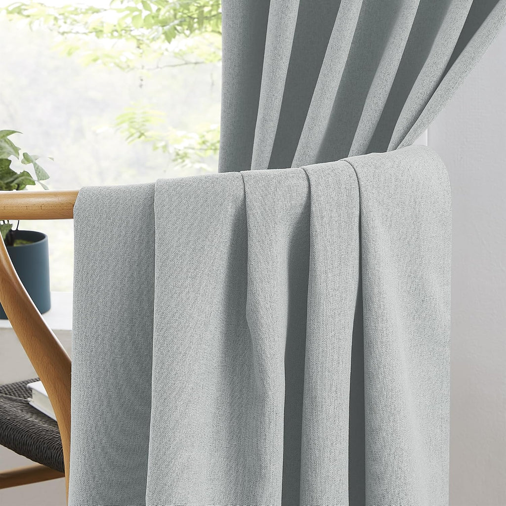 Keqiaosuocai Linen Blackout Curtains Back Tab Rod Pocket Hook Belt Short Curtain Panels for Small Window Cafe Kitchen Curtains 45 Inch Leng…