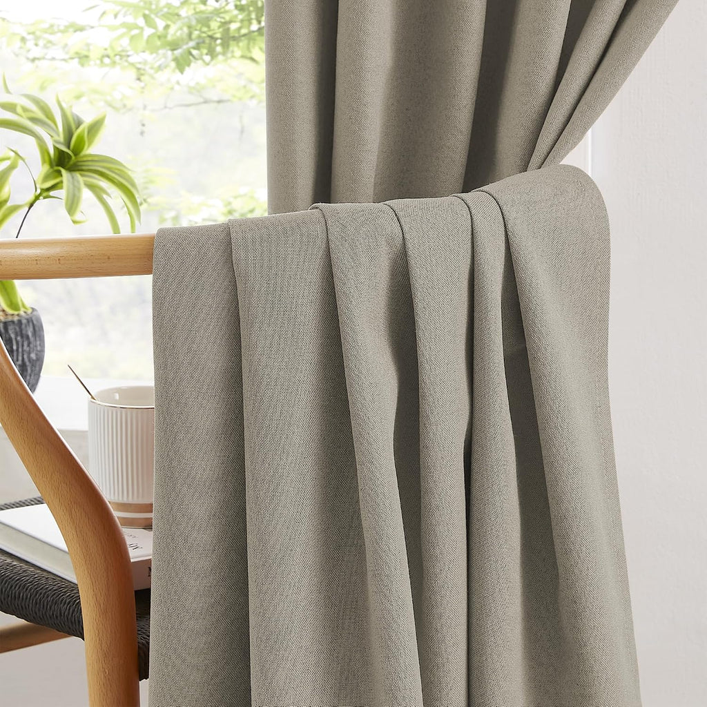 Keqiaosuocai Linen 100% Blackout Curtains 108 Inches Long for Living Room 2 Panels Back Tab Pocket Hook Belt Full Light Blocking Window Dra…