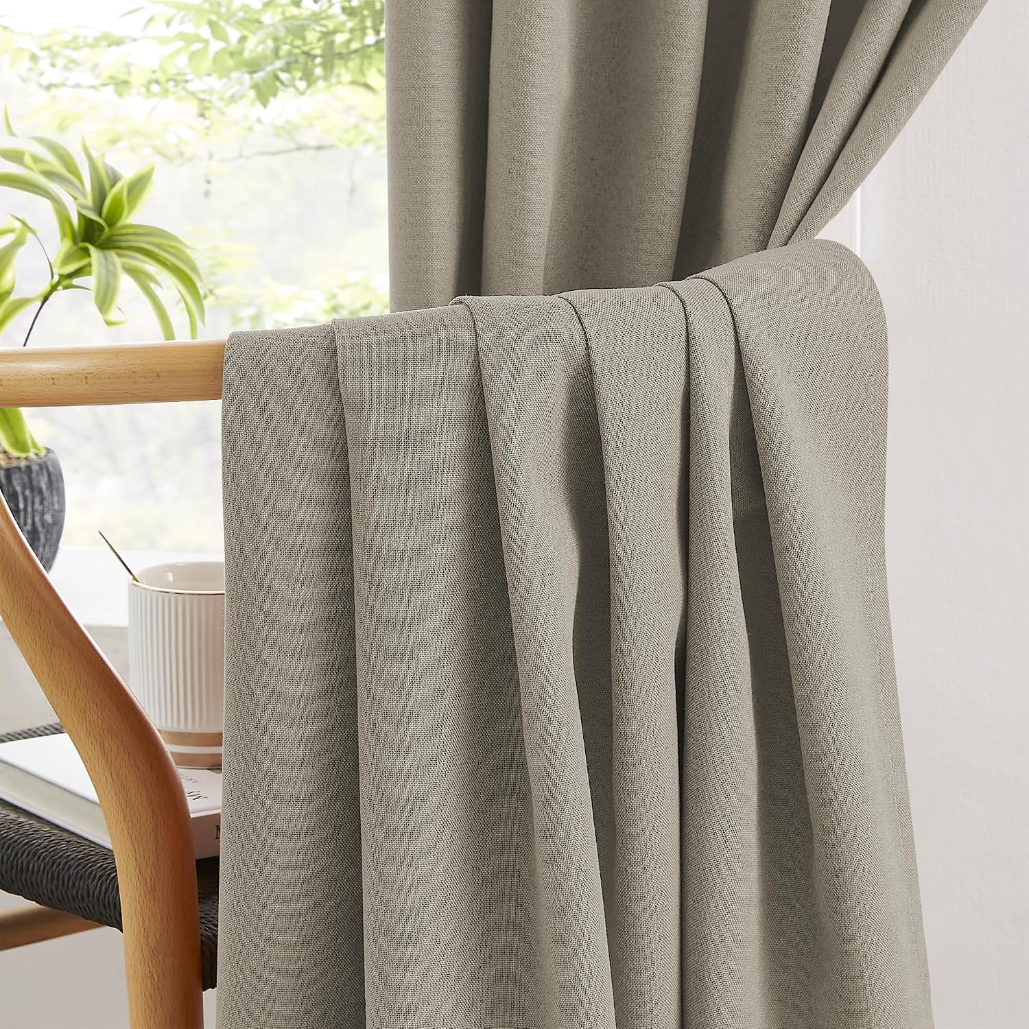 Keqiaosuocai Linen 100% Blackout Curtains 108 Inches Long for Living Room 2 Panels Back Tab Pocket Hook Belt Full Light Blocking Window Dra…