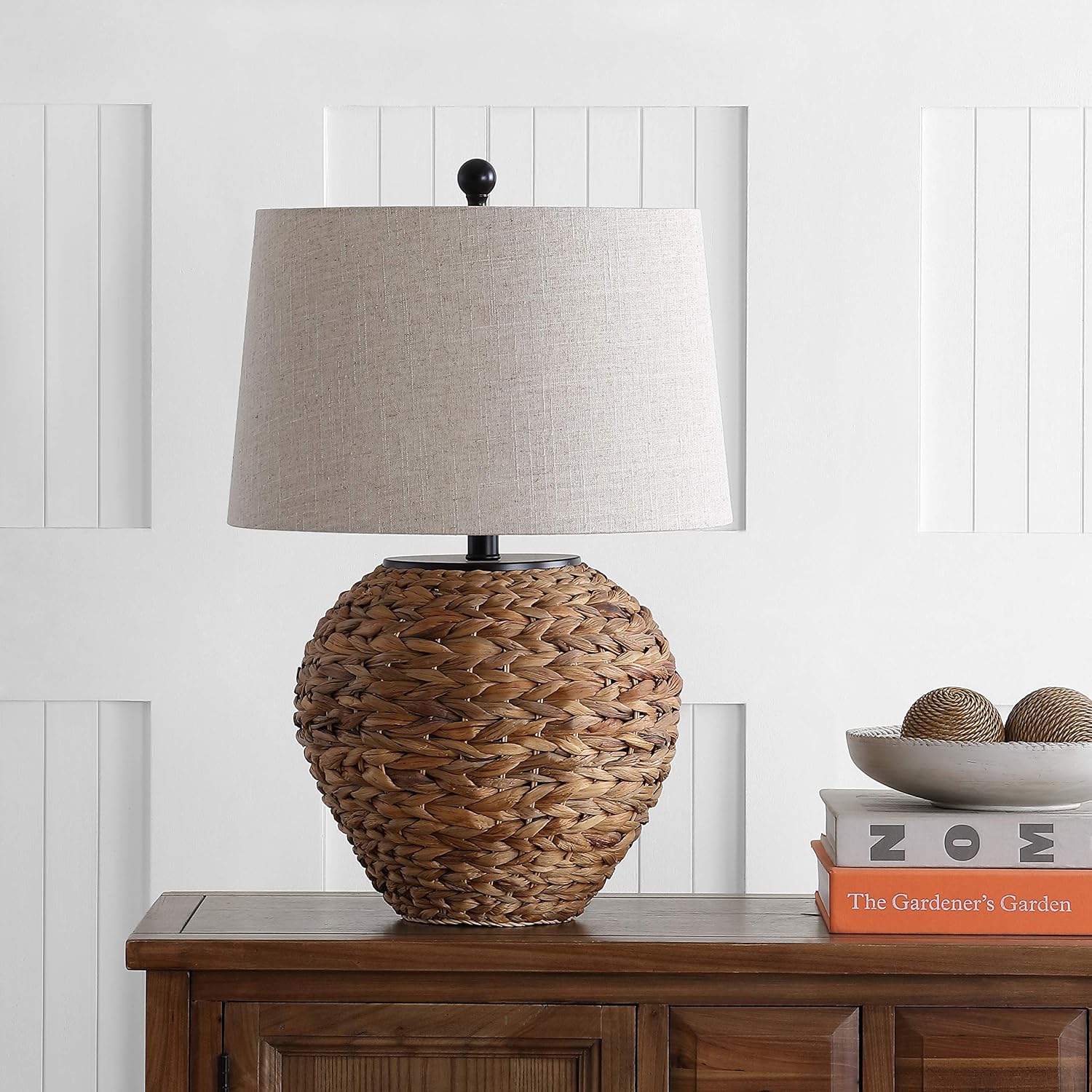 JONATHAN Y 24.5" Natural Water Hyacinth Farmhouse Basket Table Lamp, Coastal Decor for Living Room Bedroom Nightstand, Light Gray Linen…