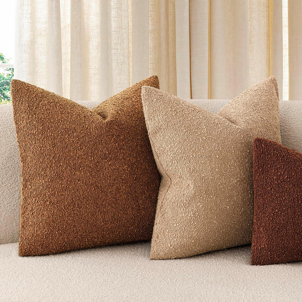 Foindtower Decorative Textured Boucle Throw Pillow Covers Accent Solid Pillow Cases Neutral Soft Cozy Couch Cushion Case for Chair Sofa…