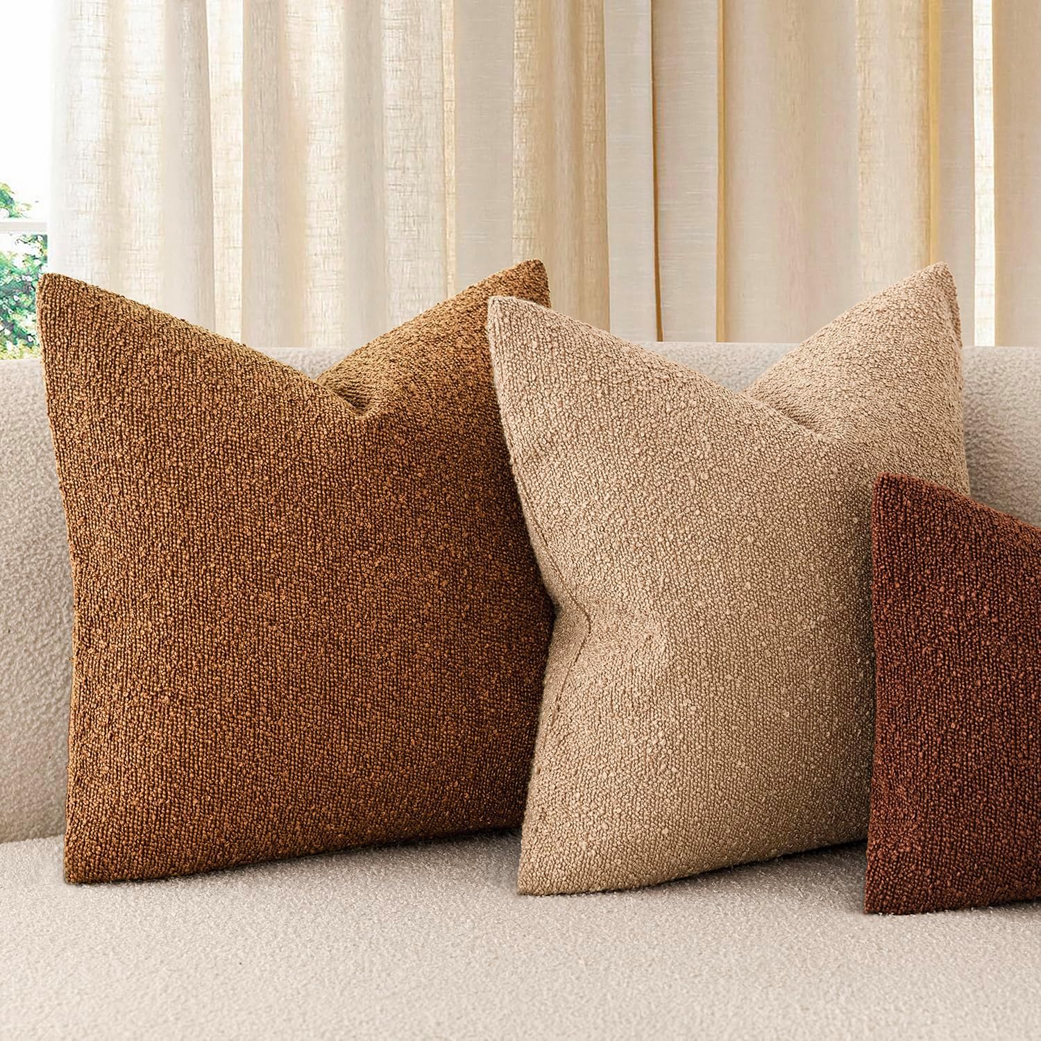 Foindtower Decorative Textured Boucle Throw Pillow Covers Accent Solid Pillow Cases Neutral Soft Cozy Couch Cushion Case for Chair Sofa…