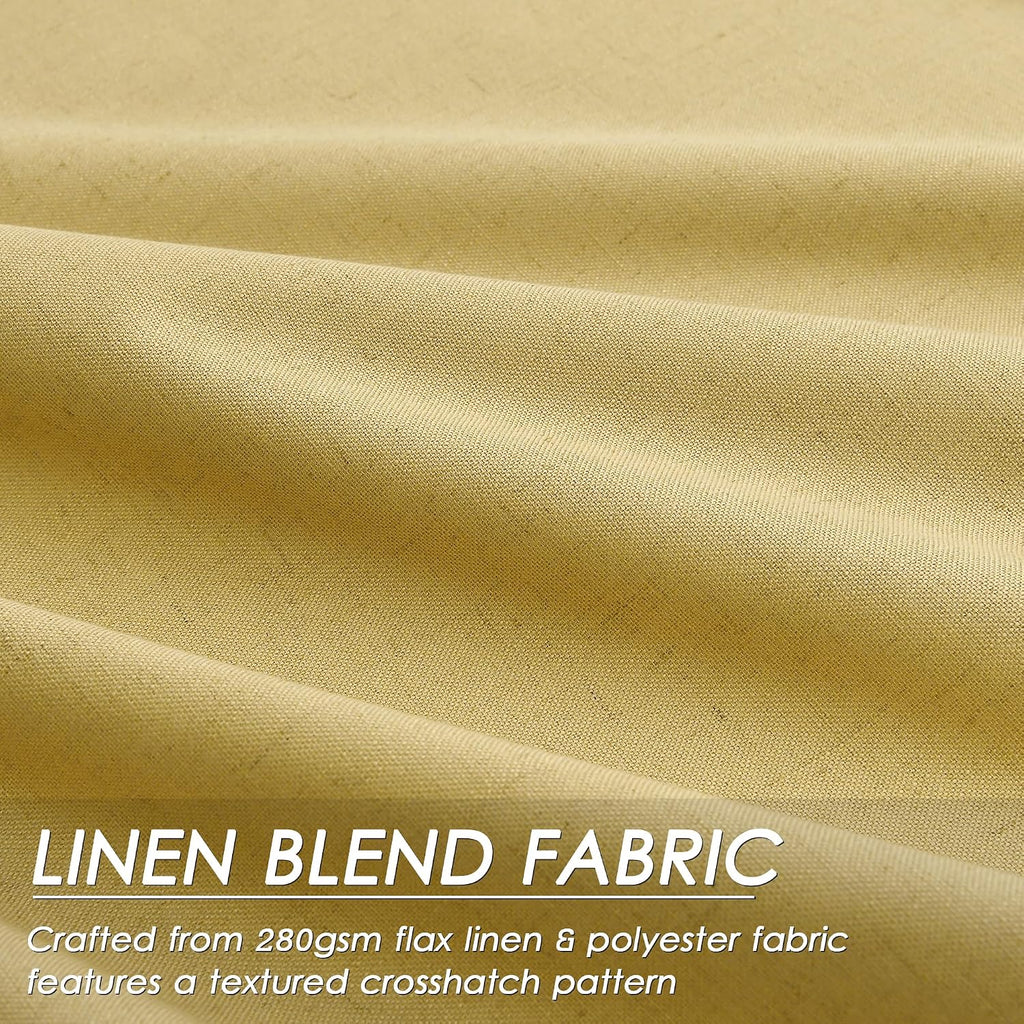 Nanspring Gold 100% Blackout Linen Curtains 84 Inch Length 2 Panels Set for Bedroom Back Tab Modern Farmhouse Decor Black Out Curtain for L…