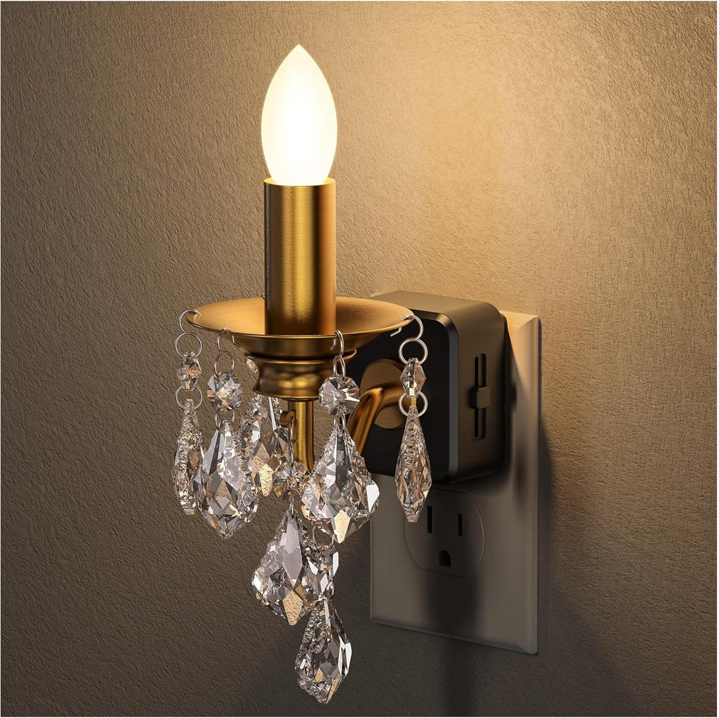 Briignite Chandelier Night Lights Plug into Wall, LED Warm Night Light with Dusk to Dawn Sensor, 0-100LM Dimmable, Decorative Gold…
