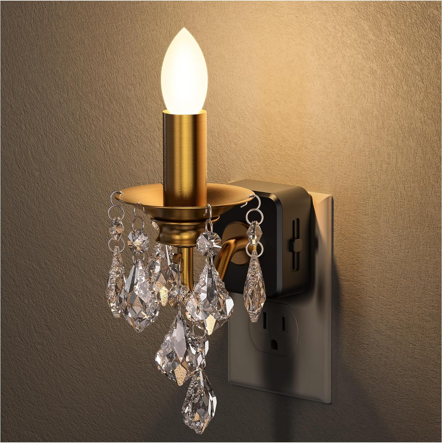 Briignite Chandelier Night Lights Plug into Wall, LED Warm Night Light with Dusk to Dawn Sensor, 0-100LM Dimmable, Decorative Gold…