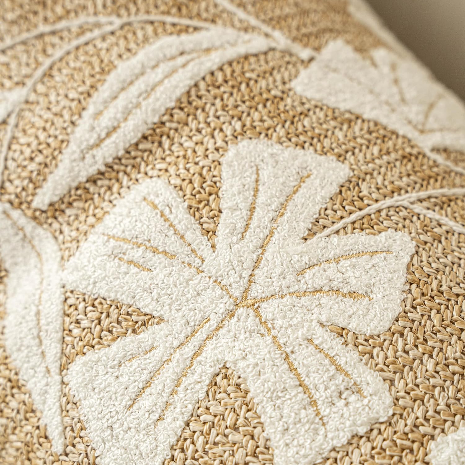 BlissBlush Jute Decorative Spring Accent Lumbar Throw Pillow Cover 12X20, Neutral Floral Farmhouse Textured Pillowcase for Couch Sofa…