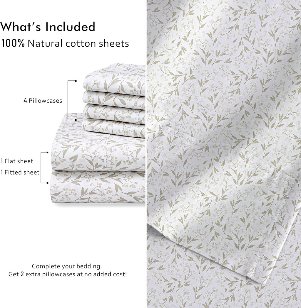 Ruvanti 100% Cotton Percale Sheets California King Size 6 Piece Set, Cooling Bed Sheets for Hot Sleepers, Deep Pocket 14”, Breathable Light…