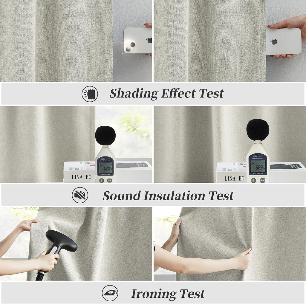 Keqiaosuocai 102 Inch Linen Blackout Curtains for Ceiling Track System Back Tab, Loop Pocket Curtains 72 Inch Wide Drapes for Patio Sliding…