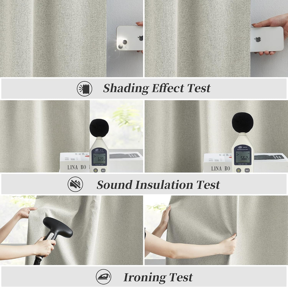 Keqiaosuocai Greyish Beige Blackout Linen Curtains 45 Inches Long, Completely Blackout Window Treatment Panels for Small Windows Hook Belt…