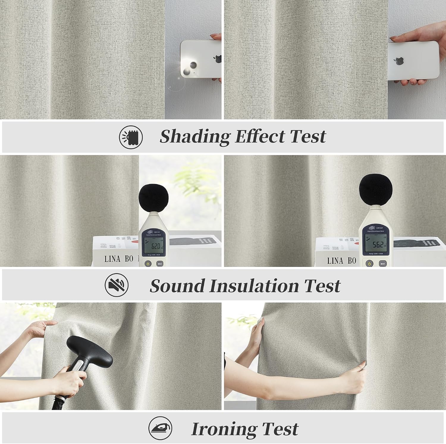 Keqiaosuocai 96 Inch Linen Textured Curtains 2 Panels Set, Greyish Beige Blackout Curtains for Dining Living Room, Back Tab Loop Pleated Tr…