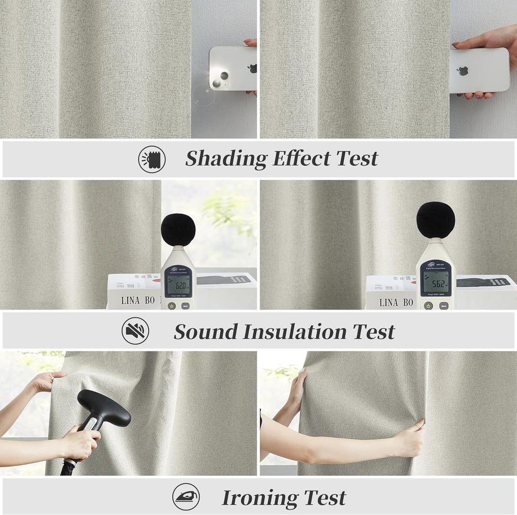 Keqiaosuocai Greyish Beige Blackout Curtains 100 Inches Long 2 Panels Back Tab Pocket Hook Belt Full Black Out Thermal Insulated Boho Windo…