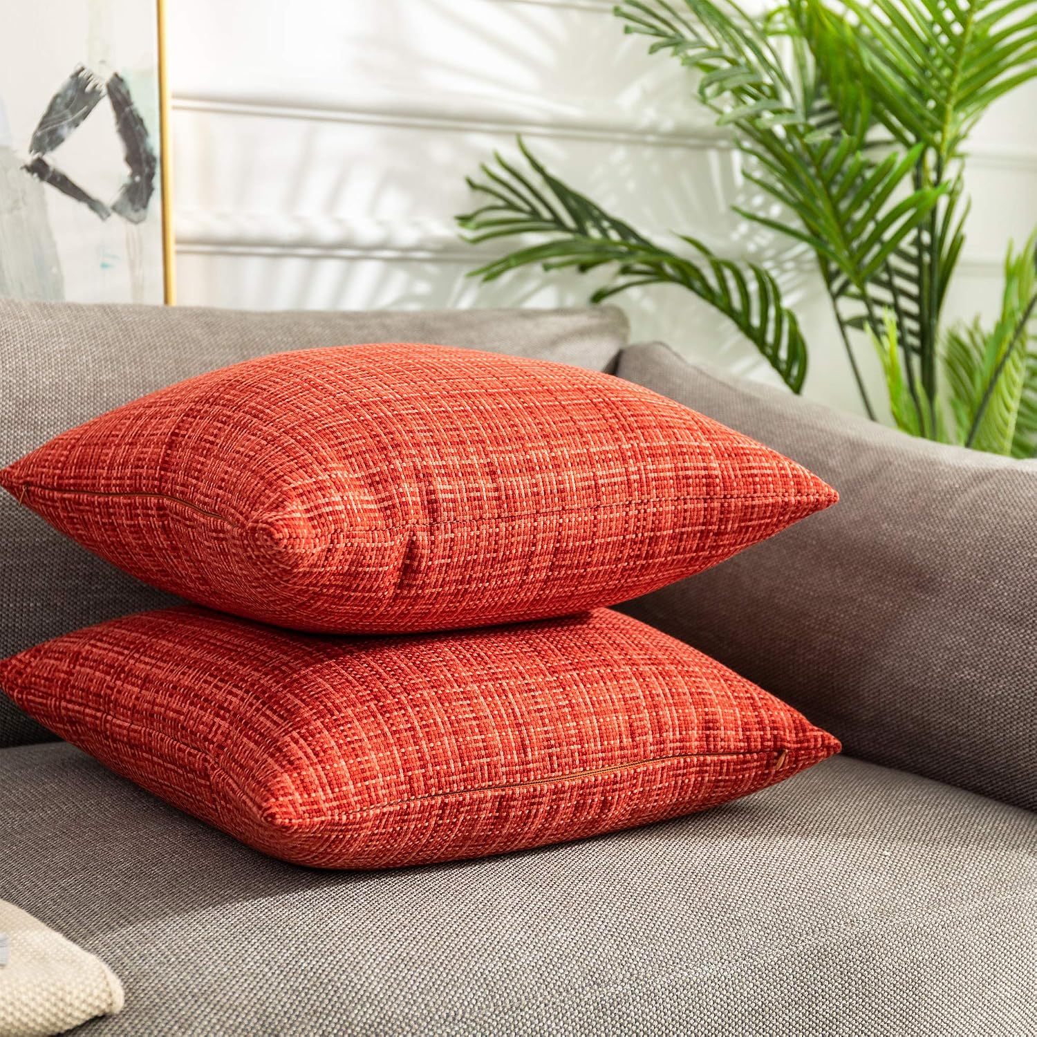 Kevin Textile Pack of 2 Decorative Outdoor Waterproof Throw Pillow Covers Stripe Square Pillowcases Modern Cushion Cases for Patio Couch…