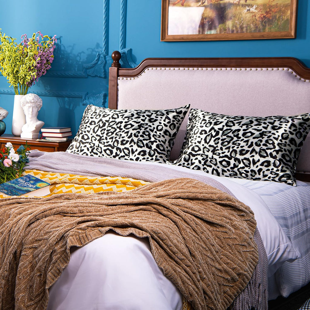 Ntbay 2 Pack Satin King Pillowcases for Hair and Skin, Luxurious and Silky Leopard Printed Pillow Cases with Envelope Closure, 20x36 Inches…