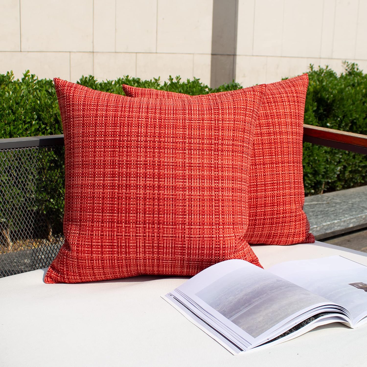 Kevin Textile Pack of 2 Decorative Outdoor Waterproof Throw Pillow Covers Stripe Square Pillowcases Modern Cushion Cases for Patio Couch…
