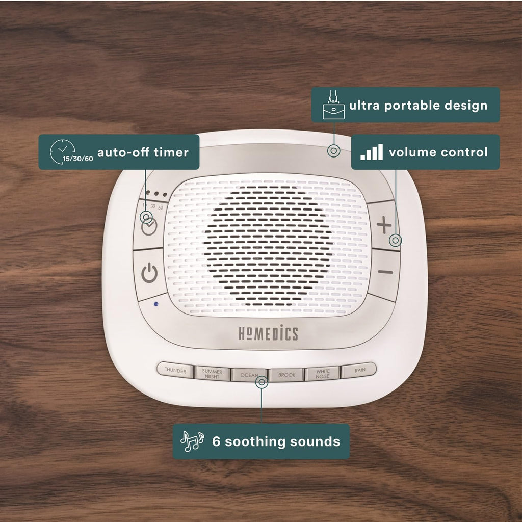 Homedics SoundSleep Rejuvenate White Noise Sleep Machine, Small Travel Sound Machine with 6 Relaxing Nature Sounds, Portable Sound…