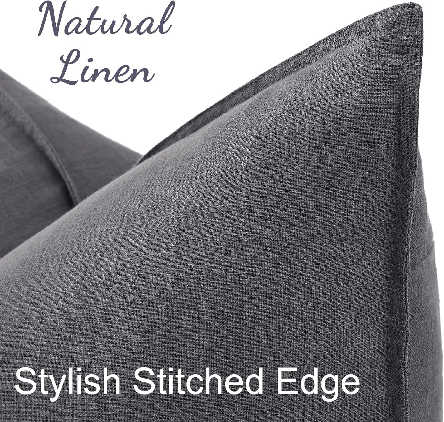 decorUhome Summer Decorative Linen Euro Sham Throw Pillow Covers 26x26 Inch Set of 2 Dark Grey Pillow Covers with Flange Edges Soft Farmhou…