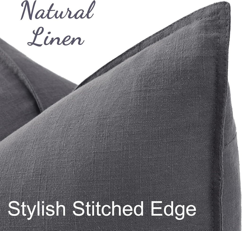 decorUhome Summer Decorative Linen Euro Sham Throw Pillow Covers 24x24 Inch Set of 2 Dark Grey Pillow Covers with Flange Edges Soft Farmhou…