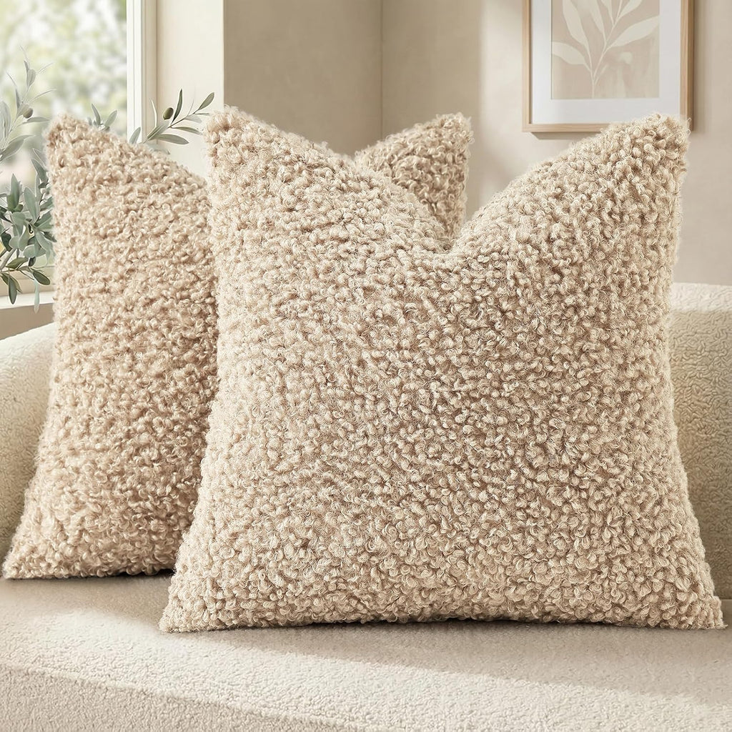 decorUhome Pack of 2 Throw Pillow Covers 20x20 Inch, Faux Fur Decorative Sherpa Pillow Covers Fuzzy Accent Soft Sheepskin Fleece Pillow Cas…