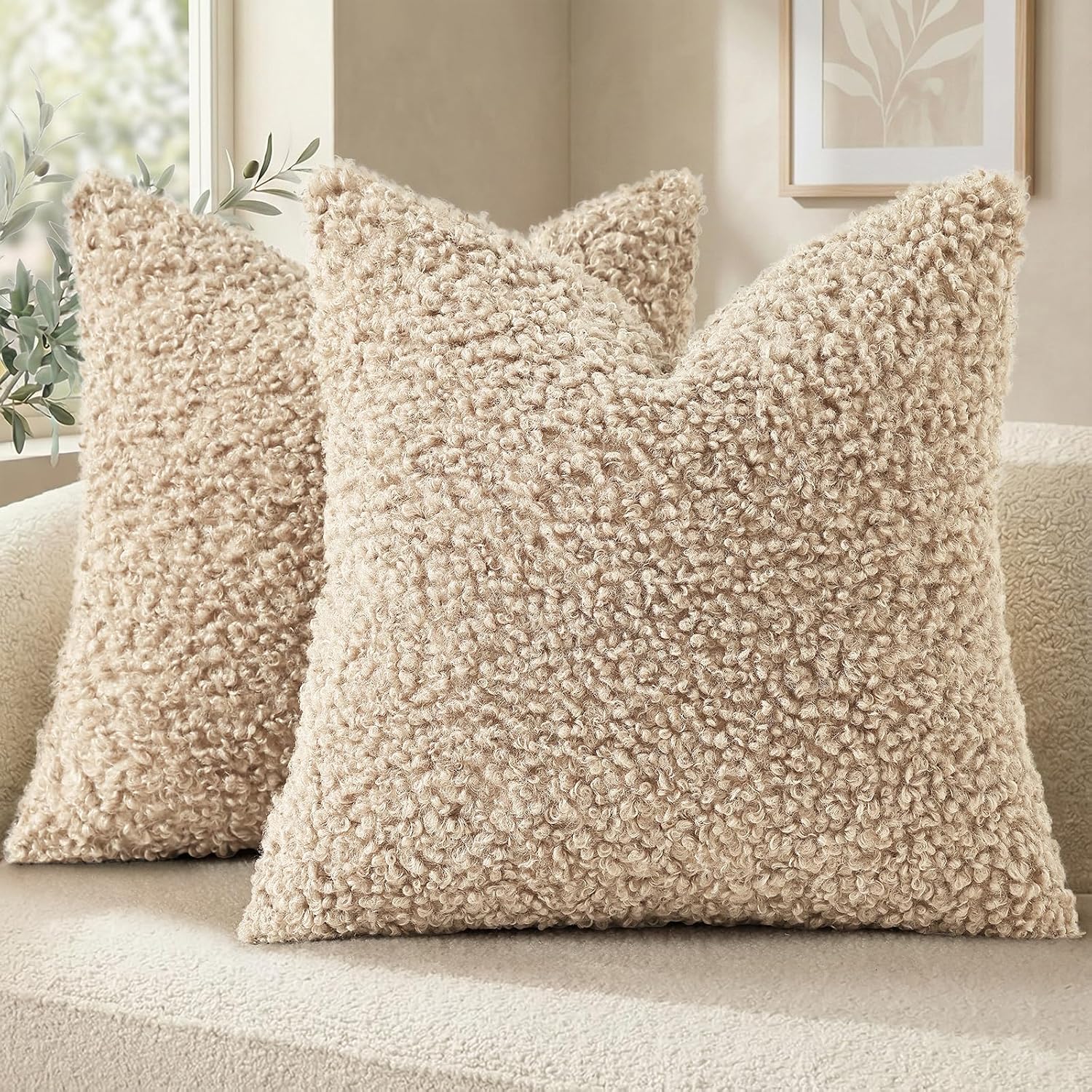 decorUhome Pack of 2 Throw Pillow Covers 20x20 Inch, Faux Fur Decorative Sherpa Pillow Covers Fuzzy Accent Soft Sheepskin Fleece Pillow Cas…