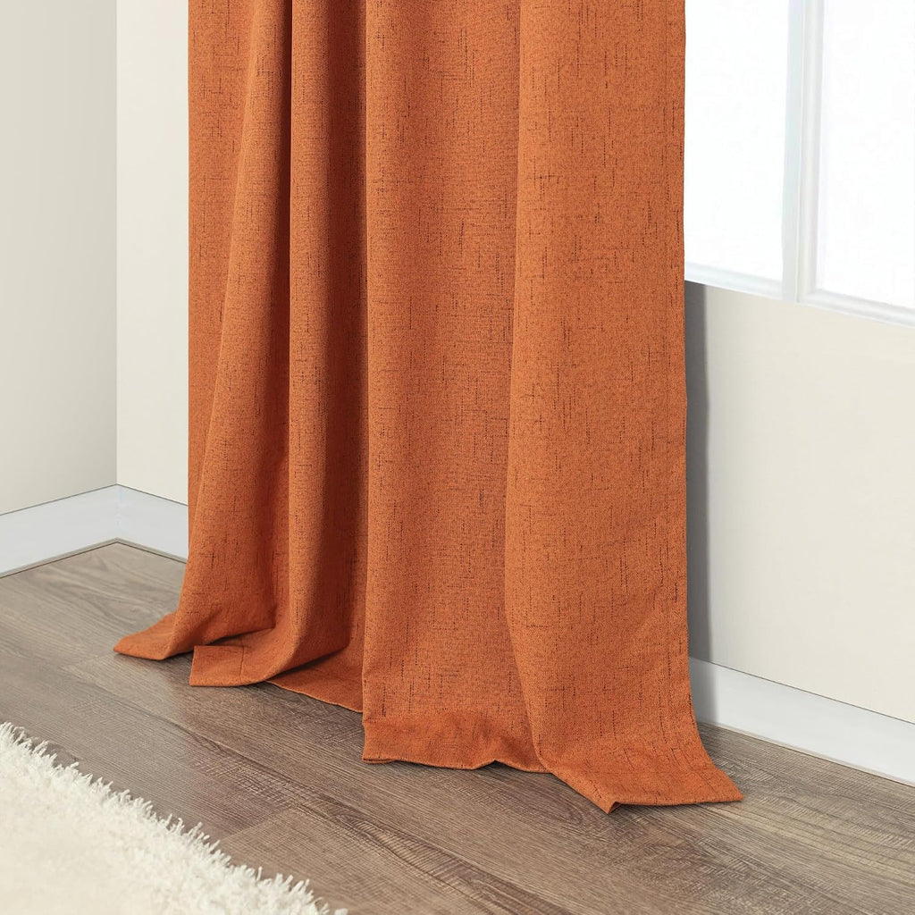 Pitalk Burnt Orange 100% Blackout Window Curtain Panels Light Blocking Linen Boho Black Out Drape for Nursery 84 Inch Long Thermal Insulate…