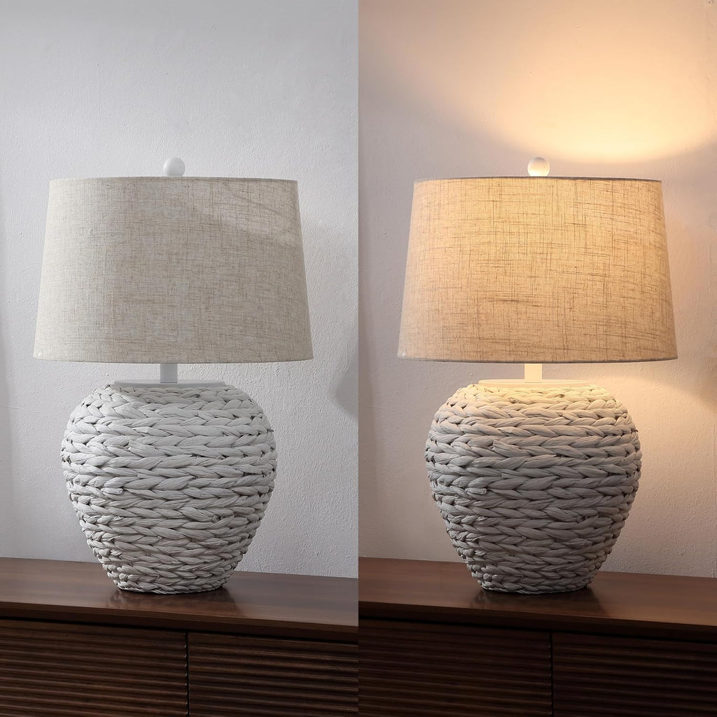 Jonathany JONATHAN Y 24.5" White Water Hyacinth Farmhouse Basket Table Lamp, Coastal Decor for Living Room Bedroom Nightstand, Light Gray L…