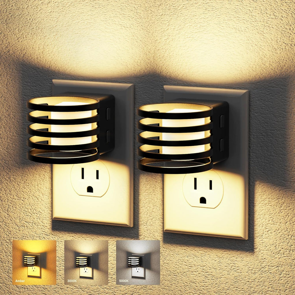 JandCase LED Night Light, Night Lights Plug into Wall with Dusk to Dawn Sensor, 3 Colors Amber/3000K/5000K & 5 Brightness Levels…