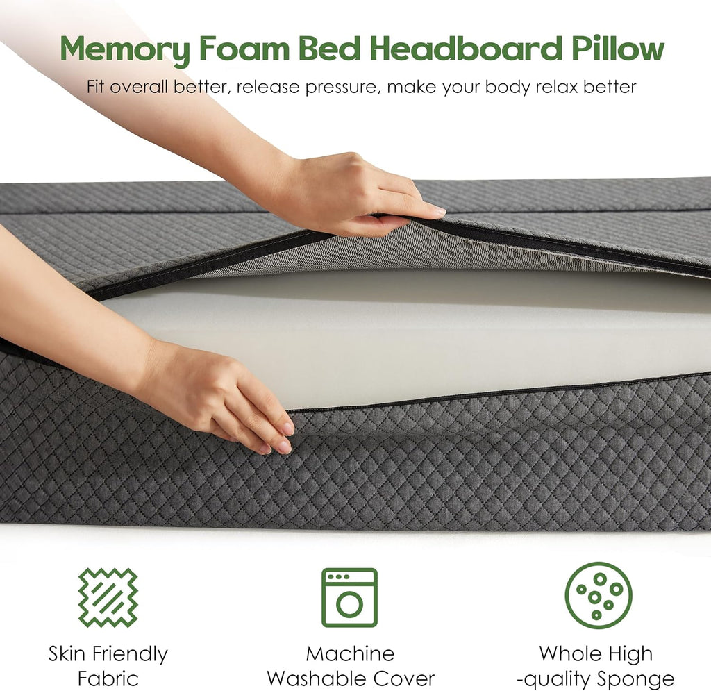 Headboard Pillow Queen Wedge Memory Foam Pillow Headboard with Head Rest One-Piece Ergonomic Linen Upholstered Backrest Cushion for Back…